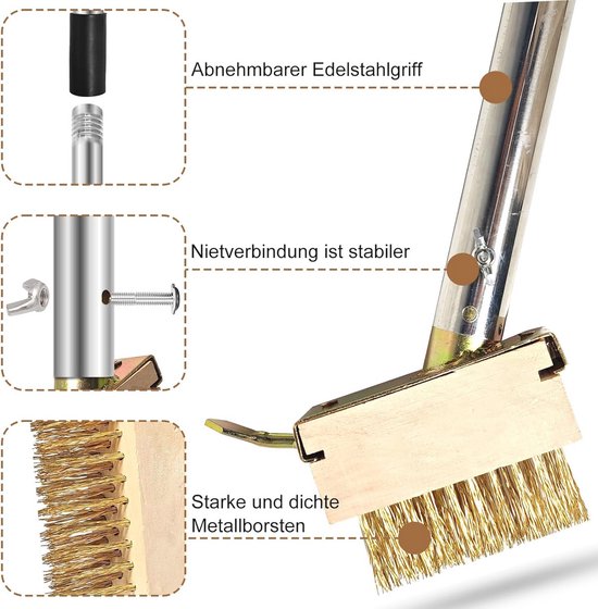 Onkruidborstel met roestvrijstalen steel en schuine staaldraadborstels voor het verwijderen van mos — afbeelding 3