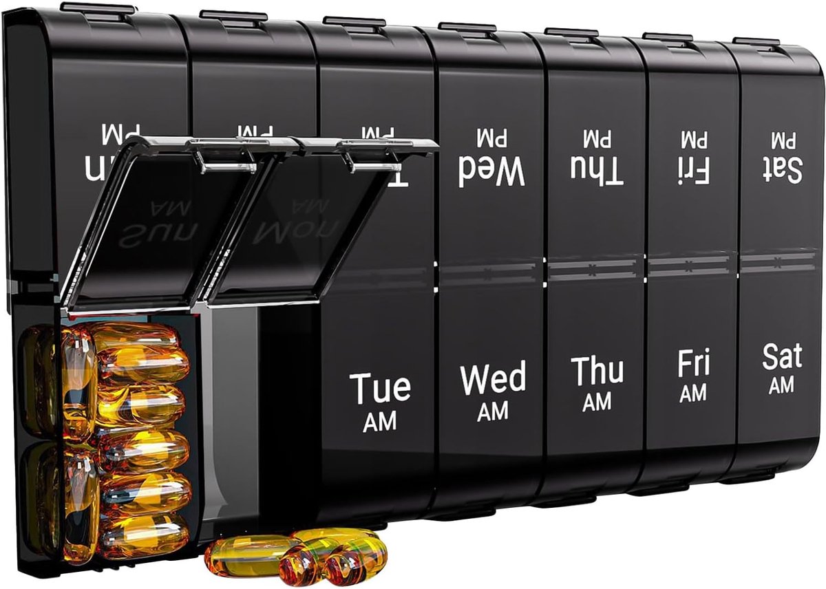 7-Dagen Pillenorganizer - Twice Daily - Weekly Medicijnbox - 2x per Dag - Vitaminen & Geneesmiddelen Organizer - Zwart