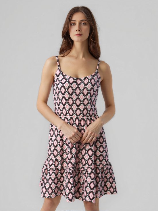 Zomerjurken dames- Korte Strandjurken Ibiza stijl | Zwart-Roos | Maat L/40