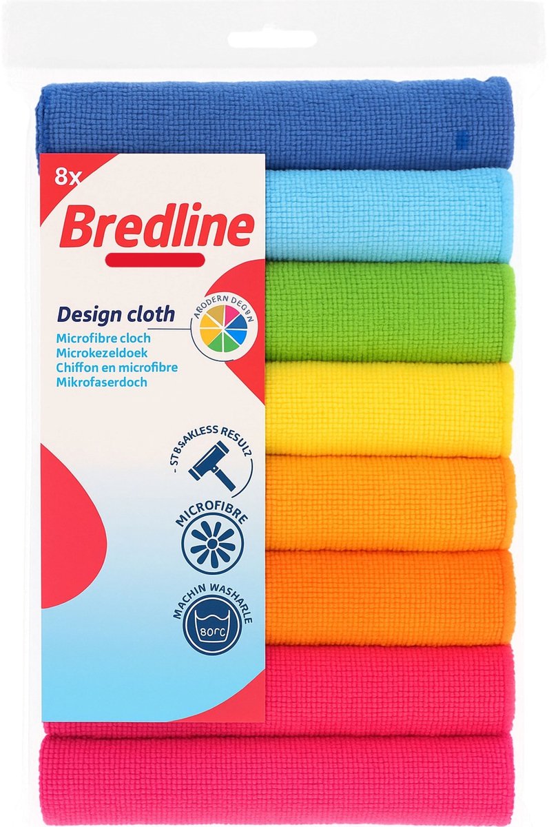 Bredline Microvezeldoekjes Set – 8 Stuks – 40x40 cm – Multicolor – Rood, Paars, Geel, Blauw – Sterk Absorberend – Pluisvrij – Schoonmaakdoekjes voor Auto, Keuken & Badkamer - Nat en droog