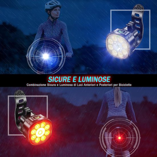 Fietsverlichting - Fietslamp Set - Led Fietslamp - Koplamp Fiets - Fietslampjes - Fietslichten - Fiets Koplamp - Led Fietslampjes Rood En Wit - Voorlicht / Achterlicht - 8+7 Lichtstanden - Ip65 Waterdicht - Led Fietslamp Set - Usb-C Oplaadbaar — afbeelding 3