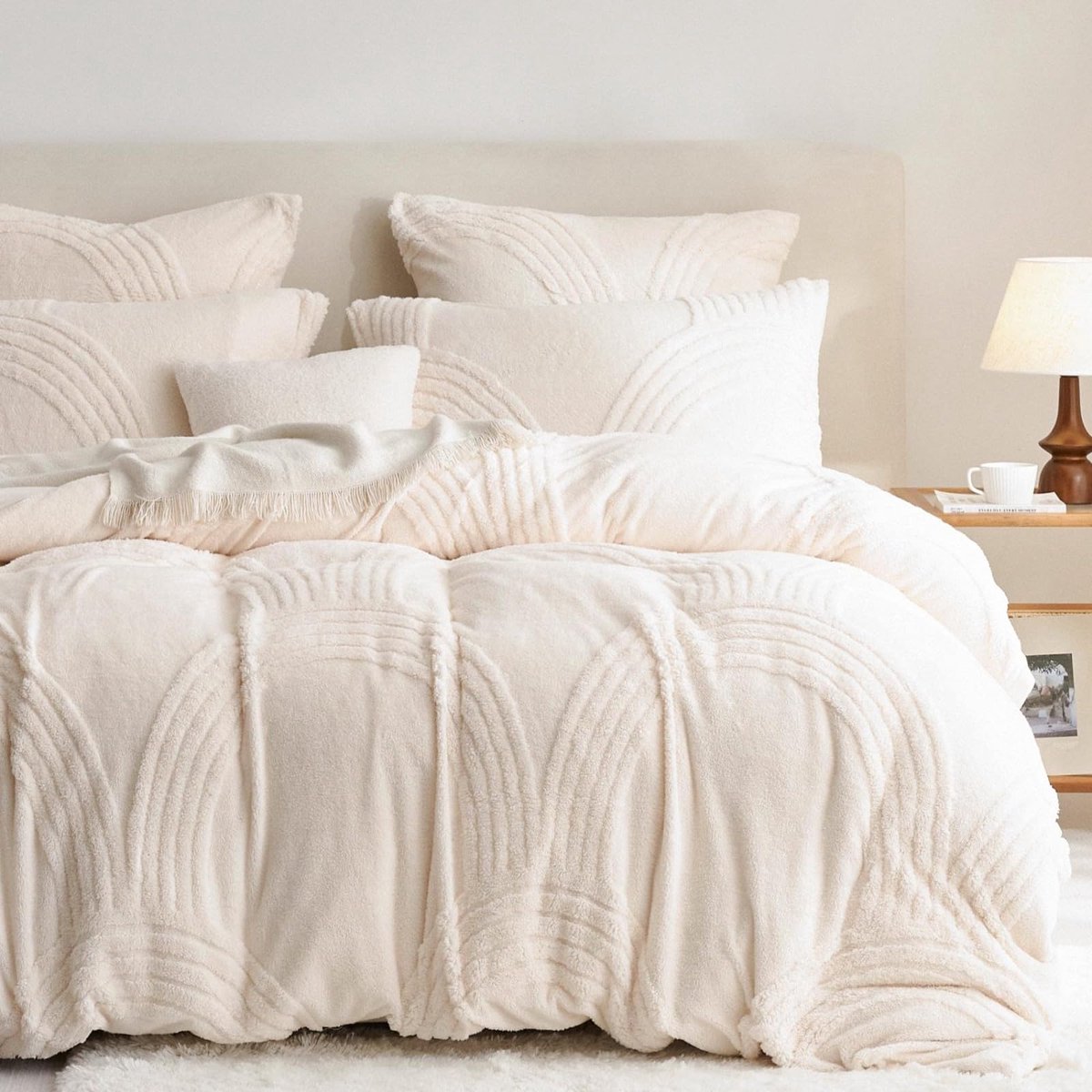 Ibenzoa Zachte en Warme Pluche Beddengoedset – Beige