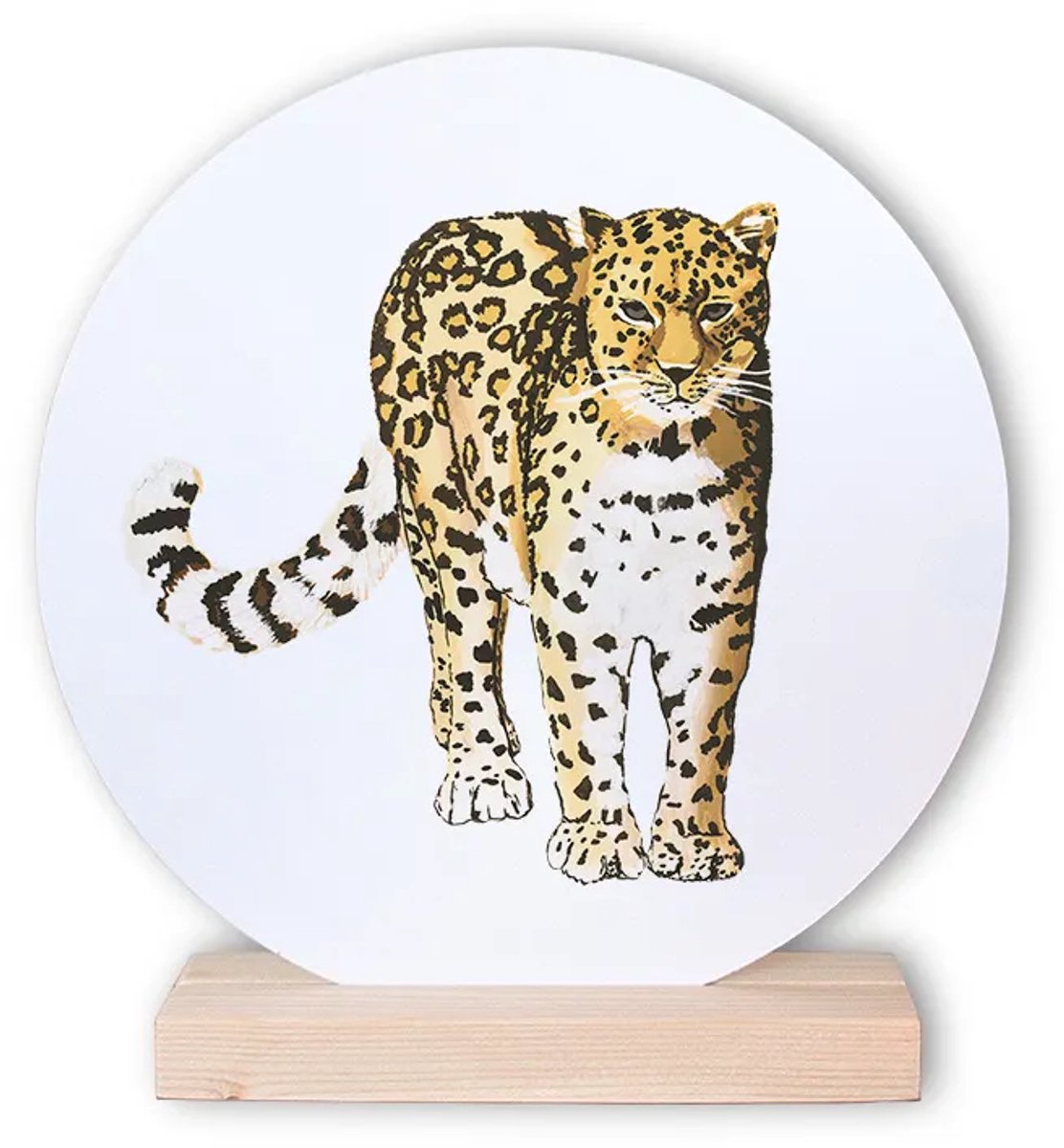 Interieur cirkel LEOPARD - Muurdecoratie - 20cm - met houten voet.