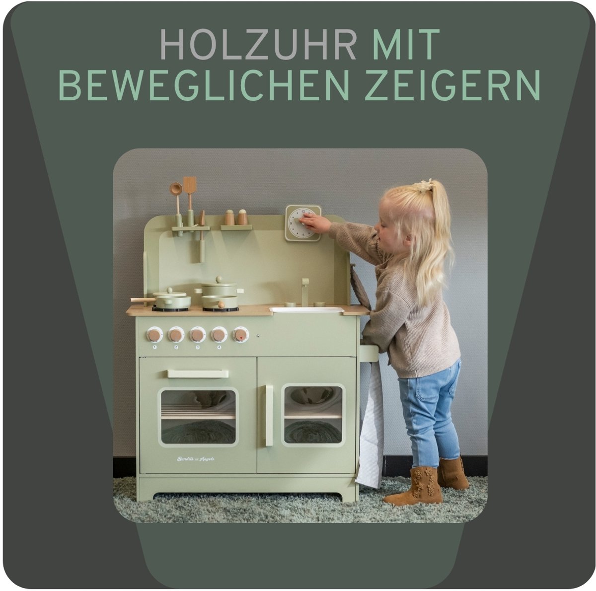 Bandits & Angels Houten Kinderkeuken Chef Deluxe XL Green vanaf 3 jaar voor Jongens en Meisjes - Aanrechthoogte 59 cm - incl. 9 Accessoires - Kinder Keuken Groen - Keukentje Hout — afbeelding 7