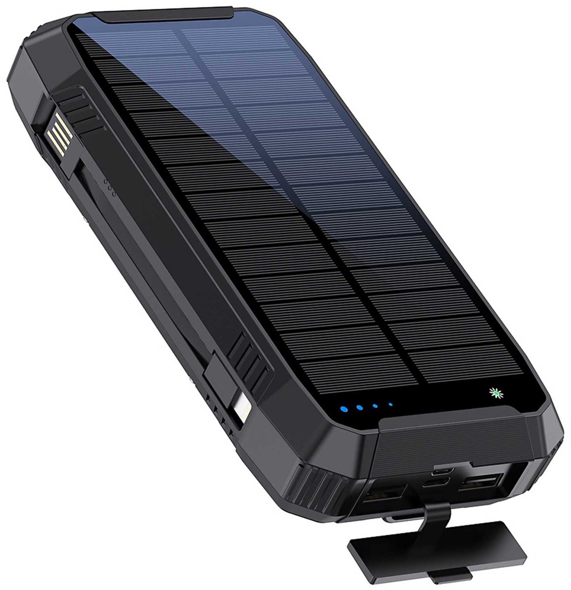 ISHIVA Solar Powerbank 30000 mah - 22.5W Snellader Powerbanks - Ingebouwde Kabels Quick Charge 3.0 - USB USB-C Micro USB & Draadloos Oplader - Powerbank Zonneenergie - Noodpakket met Zaklamp - Outdoor - Powerbank iPhone - Powerbank Samsung