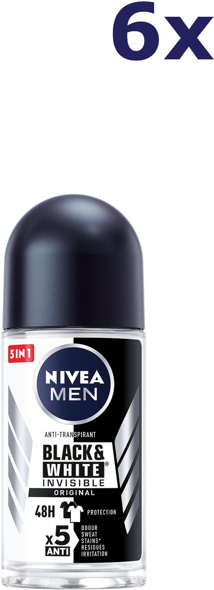 Goedkoopste Nivea Men Black & White Invisible Roll'On Deo Original - 6 x 50 ml
