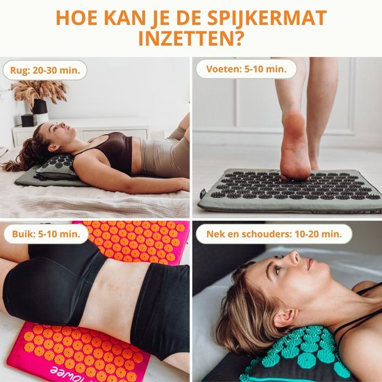 Flowee Spijkermat - Grijs met Wit - 77x45 cm - Acupressuur Mat - Spijkerbed - Acupunctuur - Shakti Massage - Vijf jaar Garantie