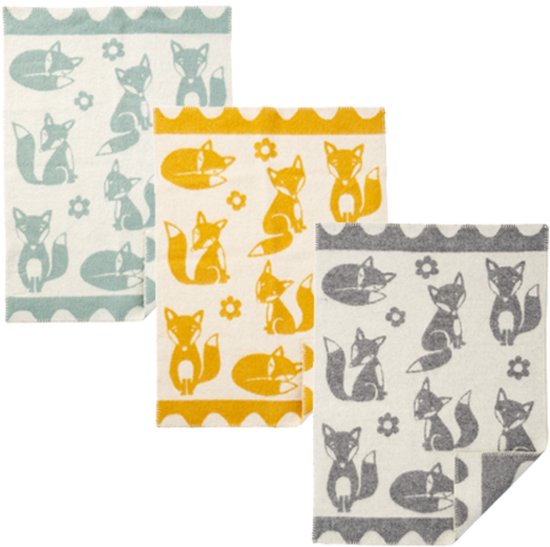 Wiegdeken wol Klippan vosjes grijs 65 x 90cm