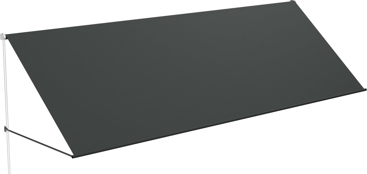 Aufun Balkon zonnescherm UV-bestendig - Handmatige luifel intrekbaar polyesterstaal telescopische luifel- balkonluifel in hoogte en helling verstelbaar Balkon zonnescherm - 400 x 145 cm - antraciet