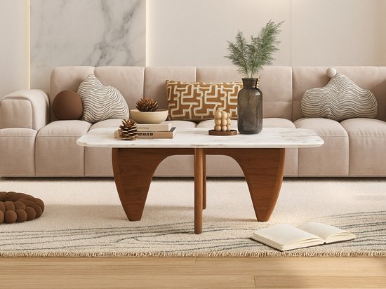 Salontafel Marmer - Walnoot Hout - Marmer blad - Vierkant - Coffee table - Koffietafel