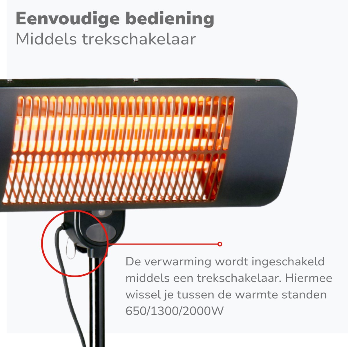 alpina Infrarood Verwarming Staand - Terras Heater 2000W 3 Warmtestanden - Spatwaterdichte Terrasheater IP24 met Infrarood Paneel – foto 5
