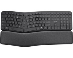 Trust KEYRA – Ergonomisch Draadloos Toetsenbord – Stille toetsen – USB-ontvanger & Bluetooth – QWERTY US Layout – Zwart
