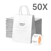 Sac en papier (S) - Wit - (avec Autocollants « Cadeau voor jou») - 50 pièces - 18 x 8 x 22 cm - Sacs en papier - Sac Kraft - Tassen - Sac cadeau - Papier Kraft Natron de haute qualité - Eco