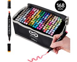 Infinity Goods Twinmarkers - 168 Stuks - Professionele Alcohol Markers - Dubbelzijdige Tip - Stiften - Opbergtas Met Houder