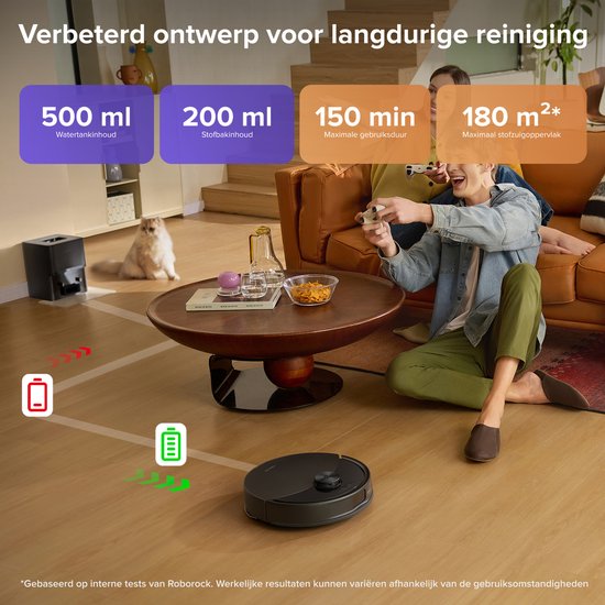 Roborock Q10 S5+ Robotstofzuiger en Dweil met Zelflediging-Zuigkracht van 10000 Pa-Vibrerende dweilpads-Handsfree Reinigen tot 7 Weken-Dubbel Anti-klitontwerp-Automatisch dweilen-Obstakelvermijding-Zwart-S8 Plus Upgrade