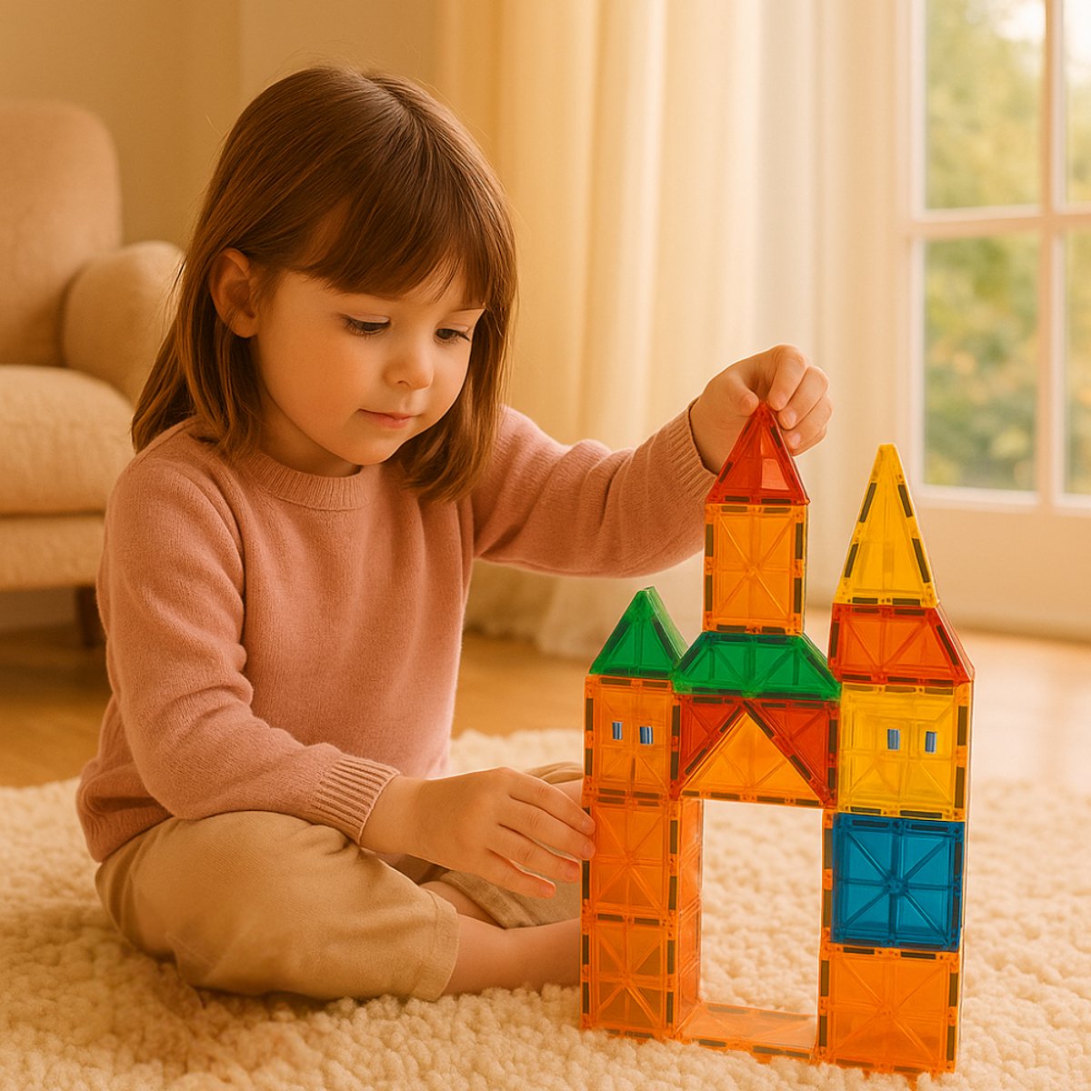 Kids4u Magnetic Tiles - Magnetisch Speelgoed - 125 Stuks Bouwset - 2 Minifiguren - Constructiespeelgoed - Montessori Speelgoed - Magnetische Tegels — cadeau in Spellen & Speelgoed - foto 4