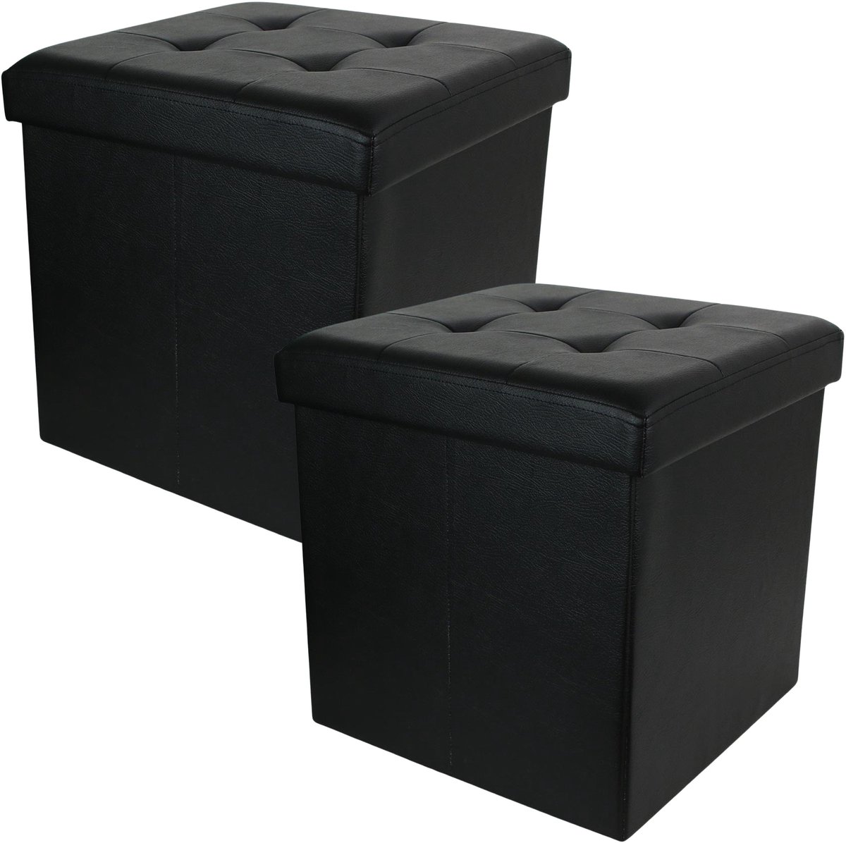 HOME DECO FACTORY Hocker/poef Essestiel - 2x - opvouwbaar - zwart - opbergen - MDF/polyester - 76 x 37 cm