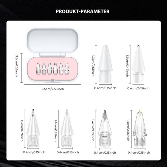 Vervangende Penpunten - 6 Stuks - Vervangende Potloodpunten Geschikt Voor Apple Pencil Pro，apple 2e 1e Generatie USB-C En Logitech Crayon Digital Pencil - Replacement Tips - Met Opbergdoos — afbeelding 5