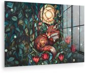 MuchoWow® Glasschilderij 30x20 cm - Schilderij acrylglas - Vos - Mozaïek - Bos - Maan - Foto op glas - Muurdecoratie woonkamer - Wanddecoratie slaapkamer - Schilderijen
