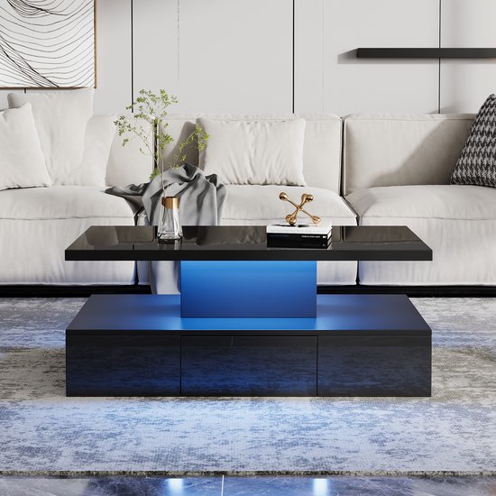 GOPLUS Salontafel met ledverlichting, woonkamertafel met verstelbare lichtkleur, koffietafel, hoogglans, salontafel met afstandsbediening voor woonkamer (wit