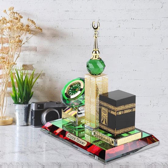 TFTC Moskee-vormige wekker batterij moskee klok speelt islamitische moslim Azan oproep tot gebed groen