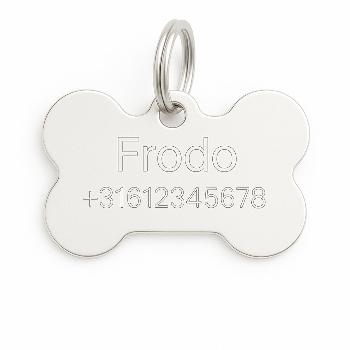 Lovelockers® | Hondenpenning inclusief graveren | Gegraveerde Penning | Bot 40 x 26 mm | Stainless Steel | RVS | Zilver | Luxe honden penning