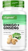 Vit4ever - Ginkgo + Ginseng - 365 Tabletten - Speciaal Extract - Hoge Dosis - Ginkgo Biloba + Koreaanse Ginseng - Premium Kwaliteit - Veganistisch