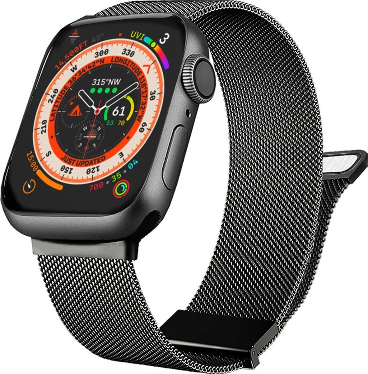 Mobigear Milanese Watch bandje geschikt voor Apple Watch Bandje Magneetsluiting | Mobigear Luxury Loop - 49/46/45/44 mm - Grijs