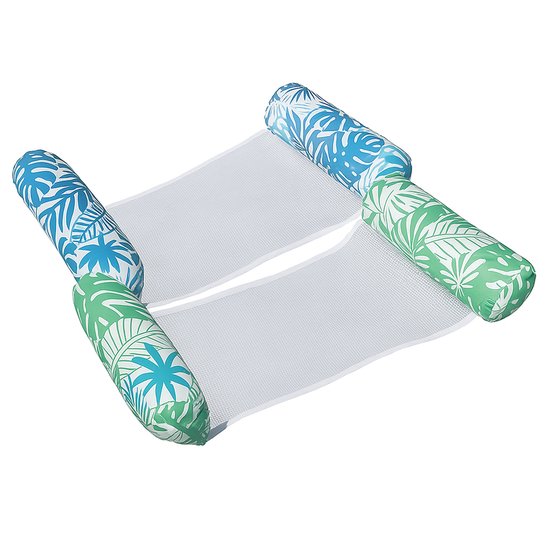 Delycazy Luchtmatras, zwembad, waterhangmat, 2 stuks, 4-in-1 opblaasbaar zwembadspeelgoed, waterspeelgoed, waterhangmat, luchtmatras met net voor volwassenen
