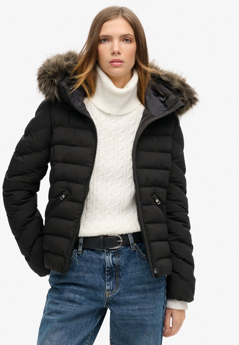 Superdry FUJI FAUX FUR HOOD PADDED JKT Dames Jas Zwart
