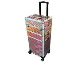 Podostar - Visagie koffer - Make-up Koffer – Professionele Beautycase op Wieltjes – Rose Gold - Cosmetica koffer– Afneembare Delen – Trolley – Extra Veel Opbergruimte