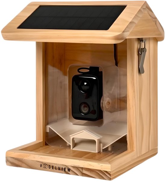 Vogelview -Vogelvoederhuisje - Vogelhuisje met Camera - Hout - AI vogelherkenning - 1080 HD - Audio - Met zonnepaneel