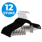 Set de 12 cintres pantalon ou jupe, cintres en velours avec pont et clips, cintres, les cintres minces de revêtement, des crochets Cintres antidérapants, 360 ° crochet rotatif, pour les chemises, vestes, manteaux, - noir