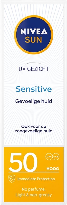 NIVEA SUN Face Sensitive Zonnebrand Gezicht - SPF 50 - Voor de gevoelige huid - Zonnebrandcrème - Parfumvrij - 50 ml