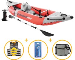 Intex opblaasbare kayak | Excursion Pro K1 met peddels en pomp | Kayakpakket | Reparatiekit | Zwemvest | Outwave koeltas