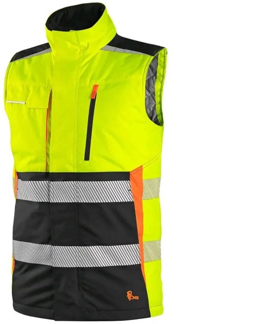Gilet de travail CANIS SAFETY CXS BENSON pour homme, avec avertissement, isolé, jaune et noir, taille L
