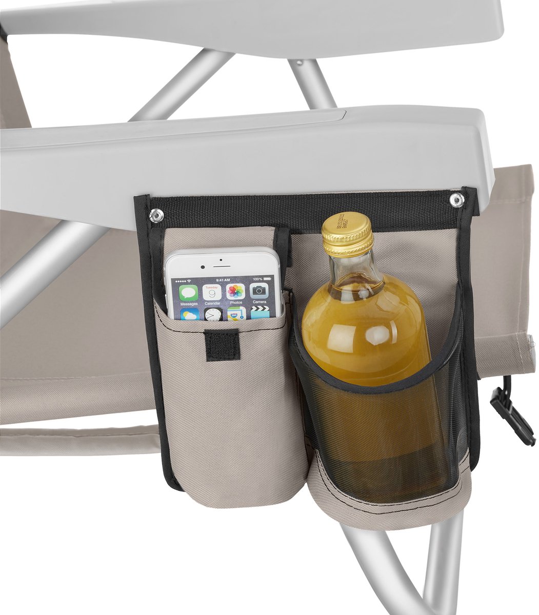 tectake® Strandstoel Coral - Opvouwbare Campingstoel met Koeltas en Opbergtas - 5-voudig Verstelbare Rugleuning met Hoofdkussen - Brede Armleuningen met Bekerhouder / Telefoonhouder - Inklapbare Kampeerstoel - Beige — cadeau in Sport & Outdoor - foto 8