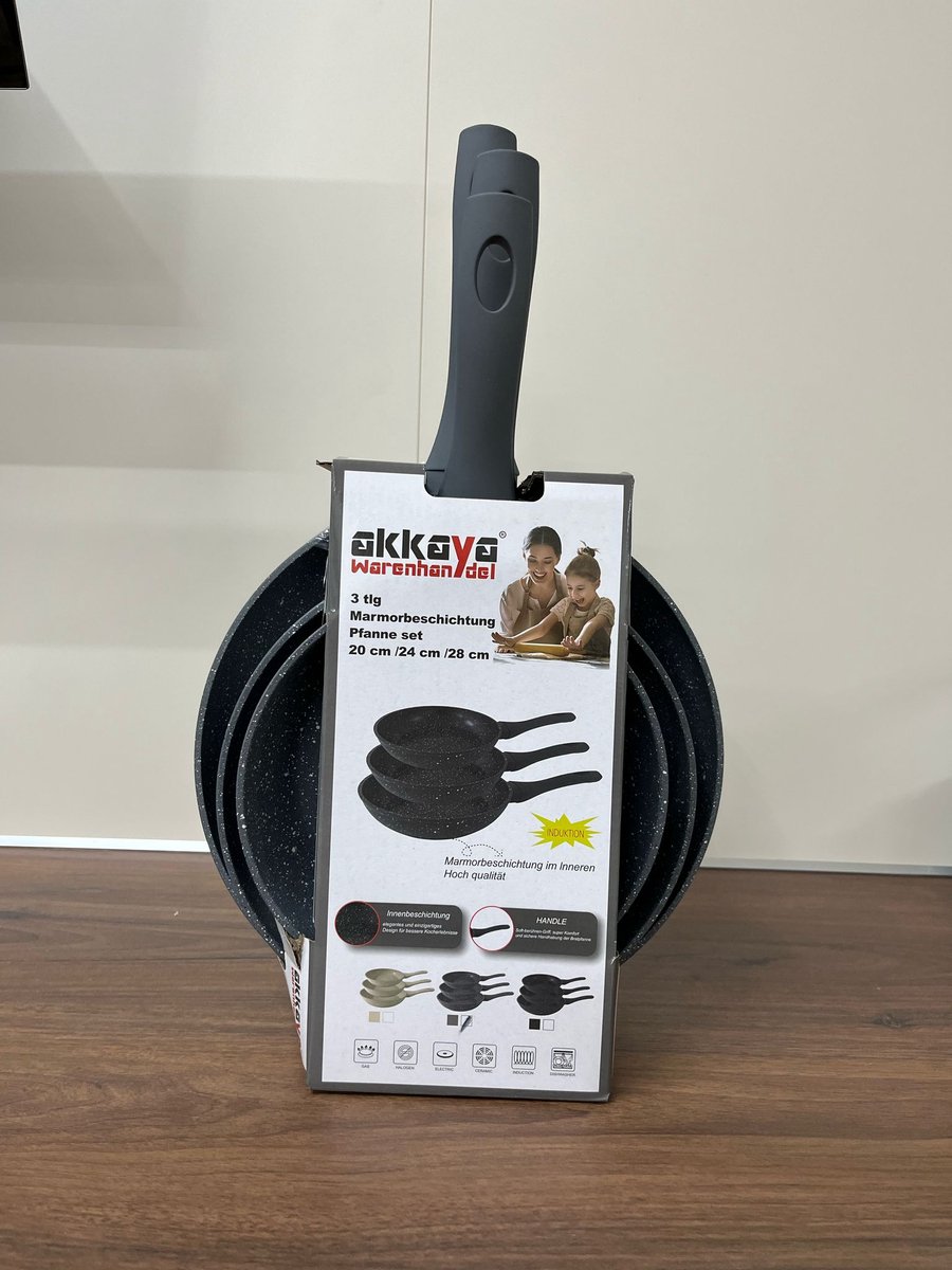 Akkaya Koekenpan - 3-delig - Marmeren Coating - Grijs Graniet - 20/24/28 cm