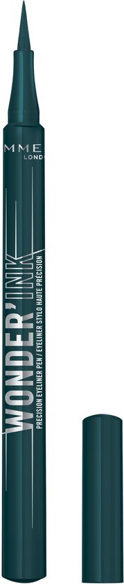 Donkergroene eyeliner pen met fijne punt en dop, met 'WONDER INK' opdruk.