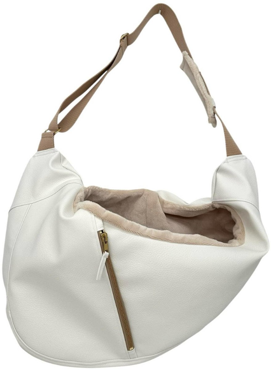 Leren Hondendraagzak - Luxe Hondentas - Ergonomische Draagzak Hond - Handgemaakt - Wit - Maat M = tot 7,5 kg M