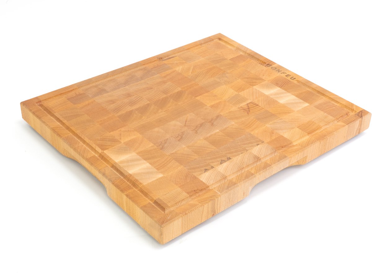 BonFeu BonButcher Block Snijplank Large – Extra Stevig Snijblok – Met Ingebrand Logo & Antislip - 52 x 45 x 5 cm