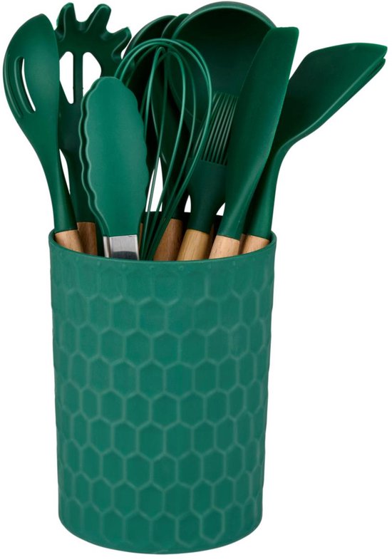 EcoCookware - 15-delige set siliconen-RVS keukengerei - Sage