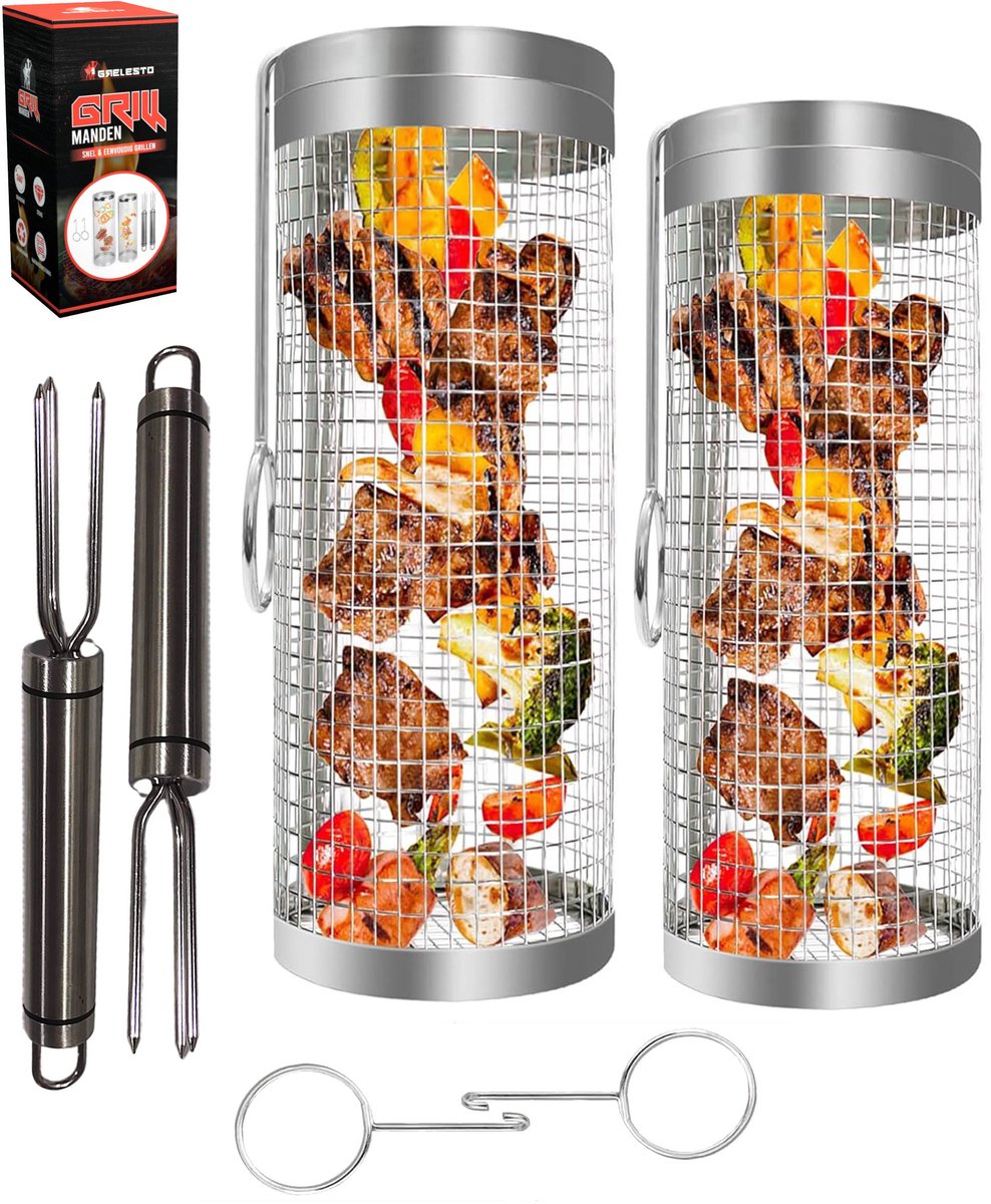 Grelesto Grillmand BBQ Set van 2 - BBQ Accesoires - Barbecue Gereedschap - 20+19 CM - Perfect als Cadeau