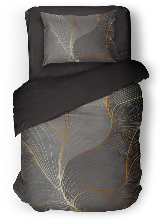Eleganzzz Dekbedovertrek Lush Gold - Grey - Dekbedovertrek 140x200/220cm - Micropercal - Eenpersoons - Dekbedovertrekken