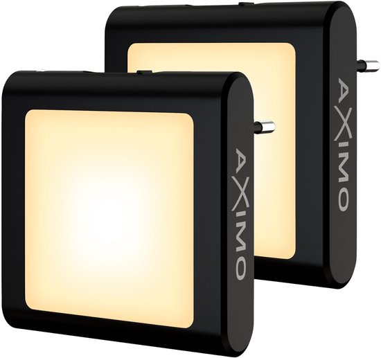 AXIMO Nachtlampje voor Stopcontact LED ZWART - 2 stuks - Met Dag- en Nachtsensor - Dimmer - Warm Wit Licht - Energiezuinige Nachtlampjes voor Baby's, Kinderen en Volwassenen