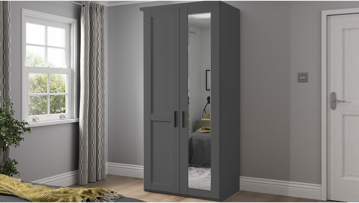 B Bright Draaideurkast Chateau met spiegel - 250 x 216 x 58 cm - grafiet