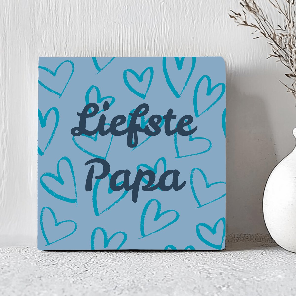 Printazzy - Tegeltjes met Tekst - Liefste Papa - Vaderdag Cadeau - Wanddecoratie Woonkamer - Cadeau voor Hem - Blauwe Hartjes