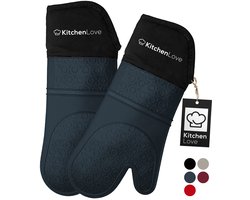 KitchenLove Siliconen Ovenwanten - 2 Stuks - Ovenhandschoenen - Hittebestendig tot 350 °C - EN407 Gecertificeerd - Petrol Blauw