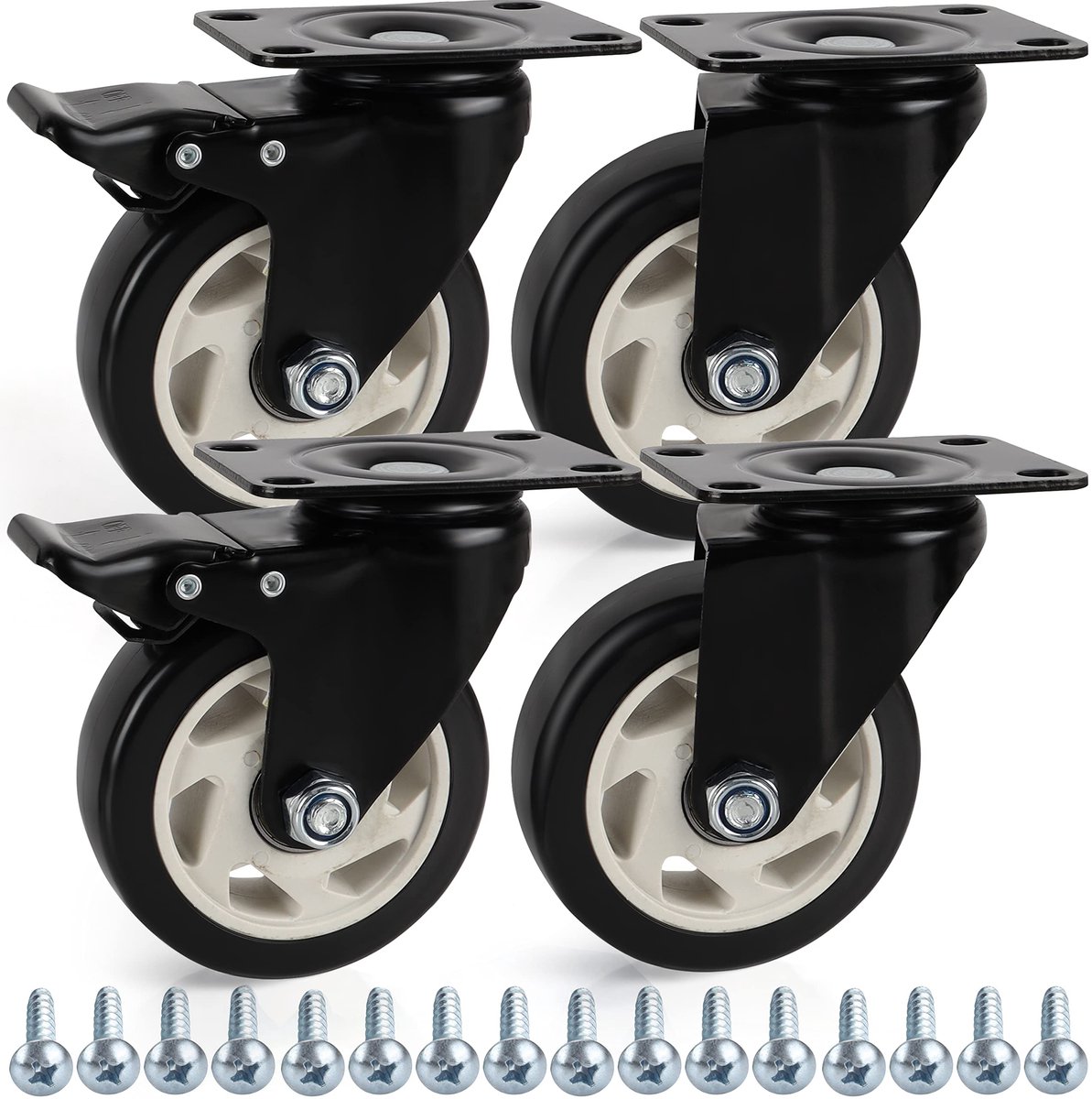 Ibenzoa® Robuuste Zwenkwielen Set van 4 voor Meubels en Apparatuur met Dubbel Vergrendelingsmechanisme