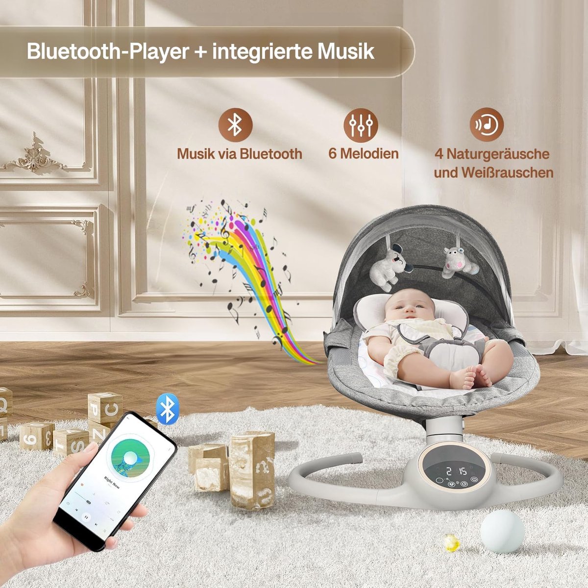 Schommelstoel Baby - Baby Swing - Grijs thumbnail 4